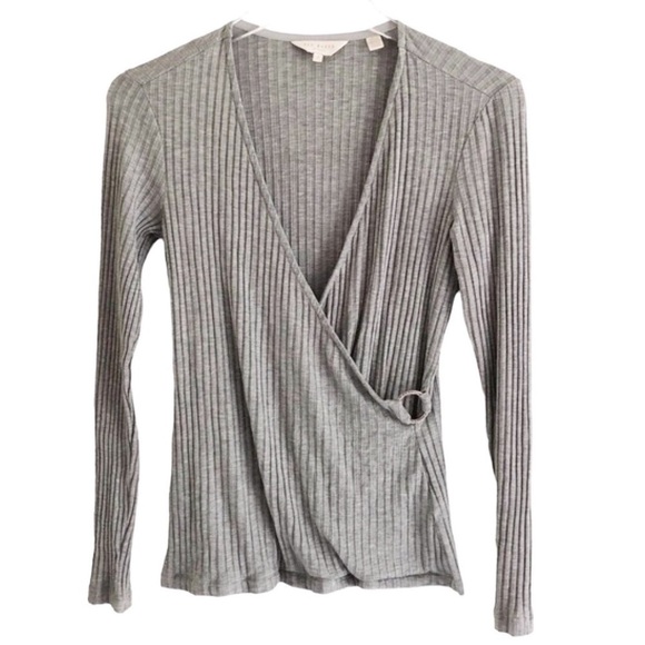 Ted Baker London Rib Detail Jersey Wrap Top Gray Size Small - Picture 2 of 9